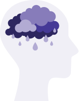 illustration of head with brain as rain clouds