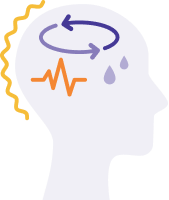 illustration of head with brain as various zig zags and rain drops